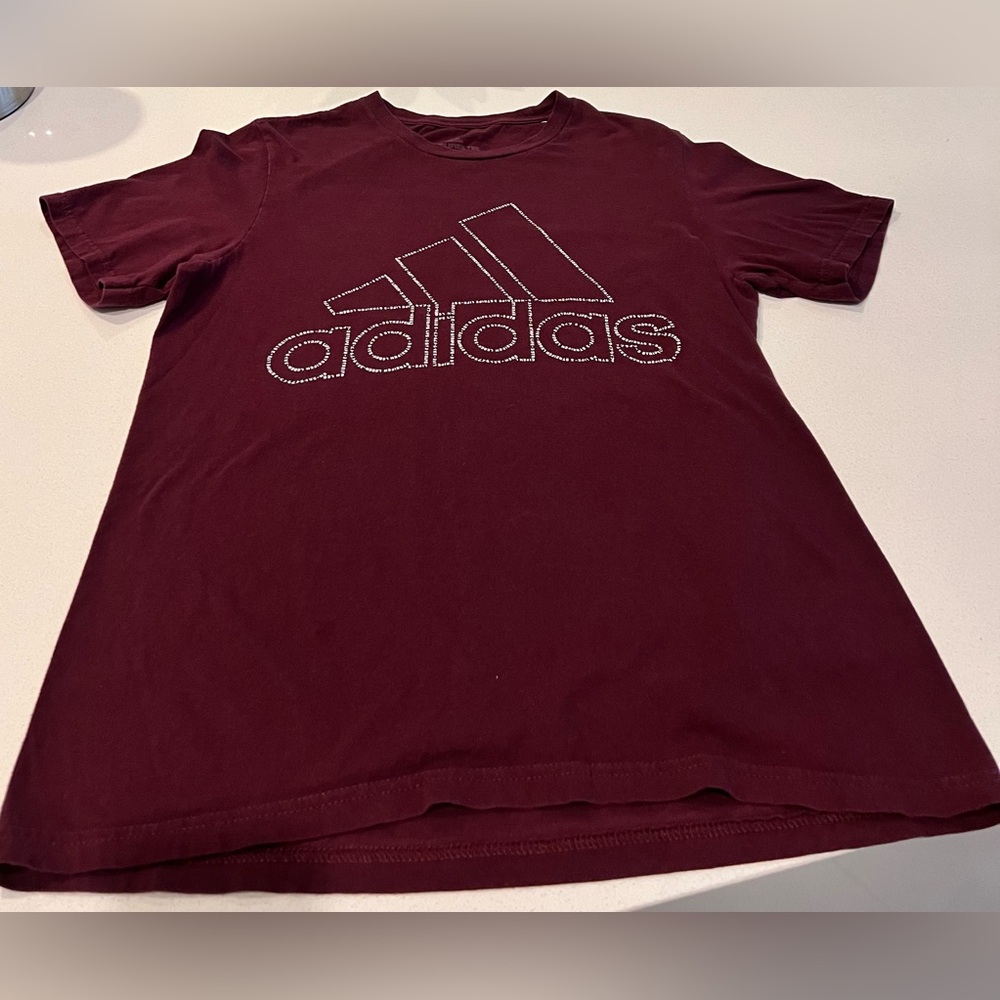 Adidas Crew Neck Graphic Burgundy Tee T-shirt Womens Small